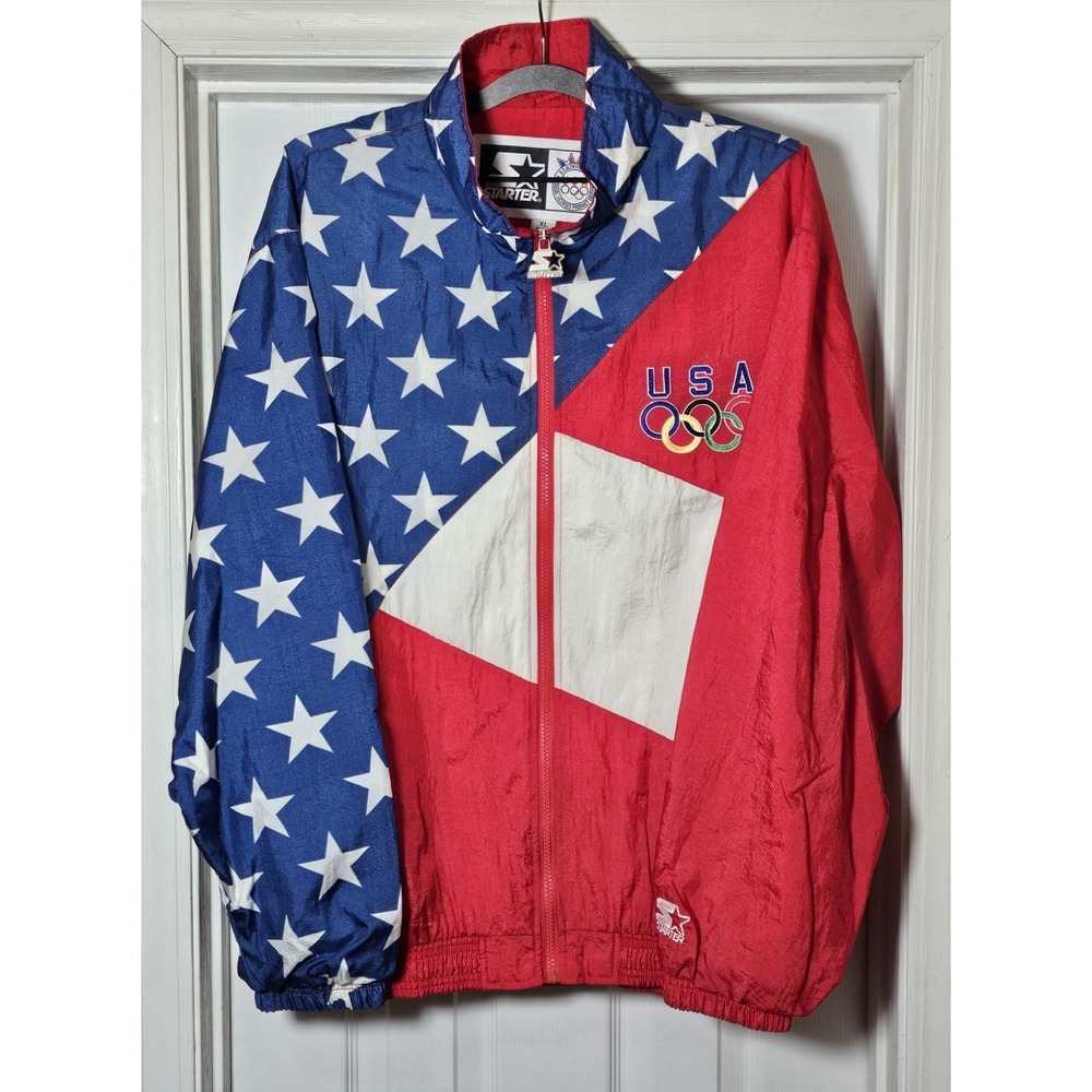 VINTAGE Starter Jacket Size XL Red White Blue Jacket USA Olympic Team RARE 90's